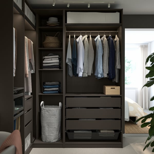 PAX พักซ์ ตู้เสื้อผ้าเข้ามุม, เทาเข้ม, 211/161x236 ซม.