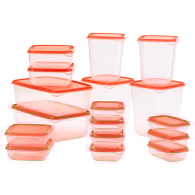 PRUTA พรูทต้า ชุดกล่องเก็บอาหาร 17 ชิ้น, ใส/สีส้ม