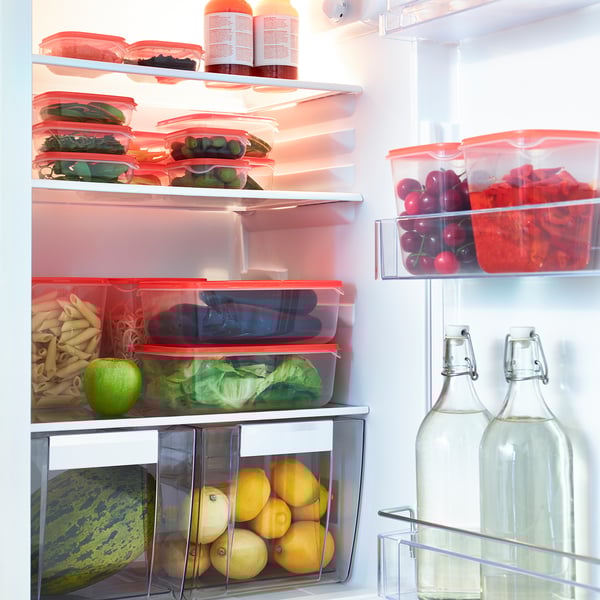 PRUTA พรูทต้า ชุดกล่องเก็บอาหาร 17 ชิ้น, ใส/สีส้ม