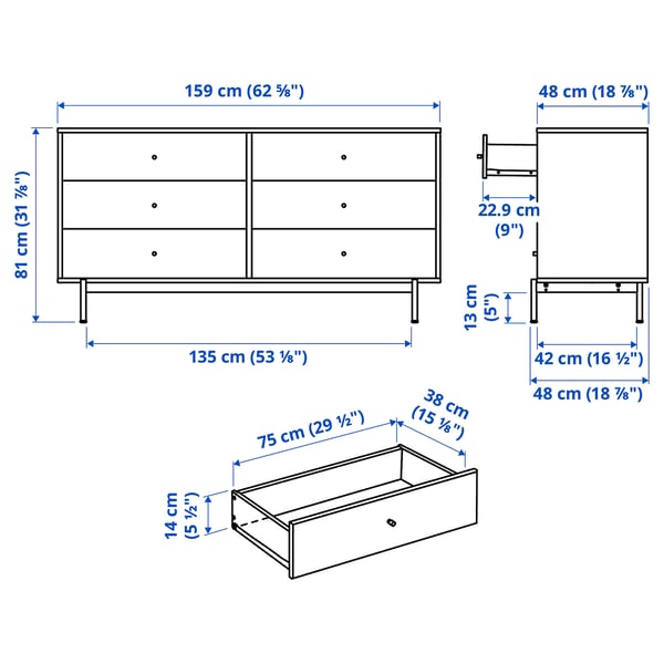RÅDMANSÖ รอดมันโซ ตู้ 6 ลิ้นชัก, น้ำตาล ลายไม้วอลนัท, 159x48x81 ซม.