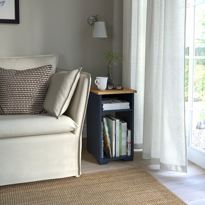 SKRUVBY สกรูฟบี โต๊ะข้าง, ดำ-น้ำเงิน, 40x32 ซม.