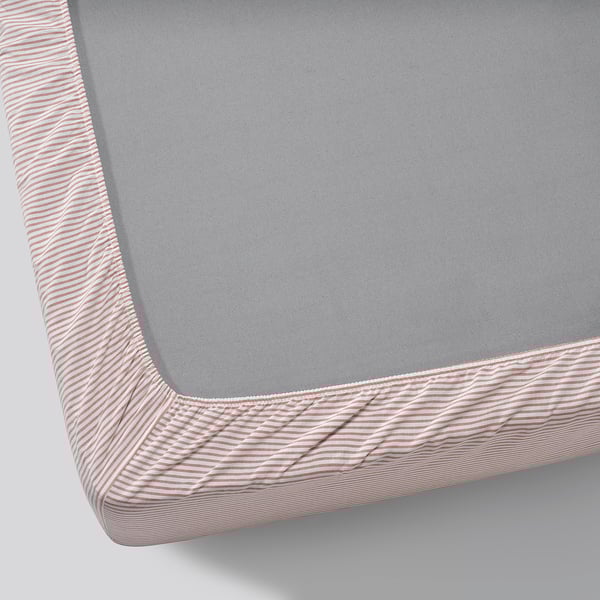 SOLFIBBLA โซลฟิบบลา ผ้าปูที่นอนรัดมุม, ขาว แดง/ลายทาง, 180x200 ซม.