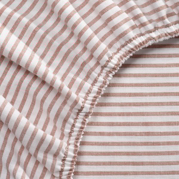 SOLFIBBLA โซลฟิบบลา ผ้าปูที่นอนรัดมุม, ขาว แดง/ลายทาง, 180x200 ซม.