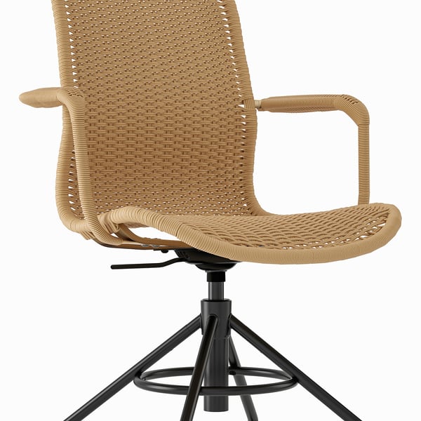 STIGBYGEL สตืกบีเกล เก้าอี้หมุนมีที่วางแขน, น้ำตาล/ดำ