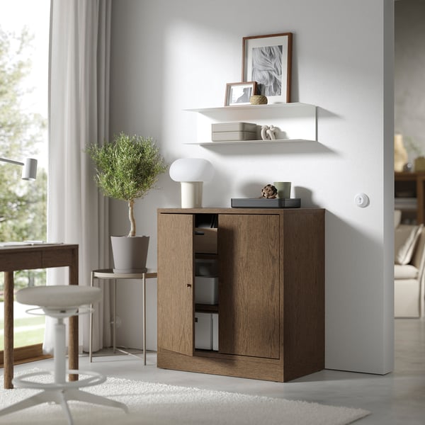TONSTAD ทุนสตัด ตู้มีหน้าบาน, น้ำตาล วีเนียร์โอ๊คย้อมสี, 82x47x90 ซม.