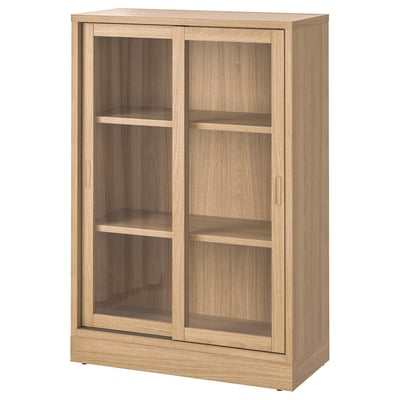 TONSTAD ทุนสตัด ตู้บานเลื่อนกระจก, วีเนียร์โอ๊ค, 82x37x120 ซม.