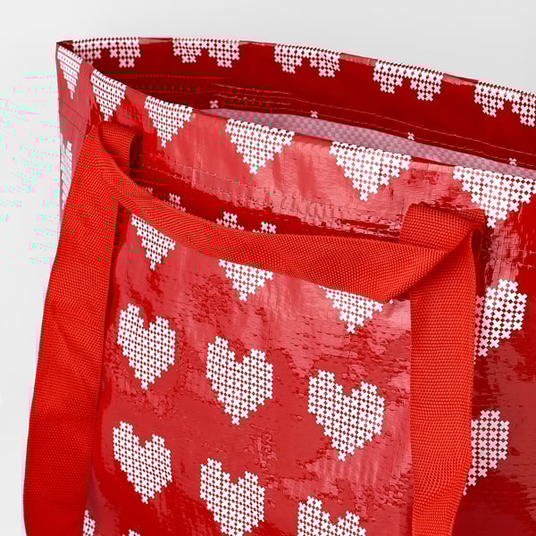 TOSSDAN ทอสส์ดาน กระเป๋าช้อปปิ้ง, แดง/รูปหัวใจ, 27x18x27 ซม./13 ลิตร