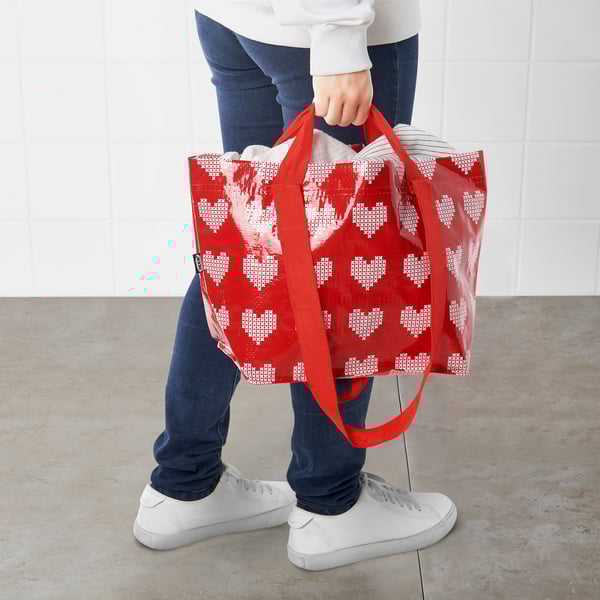 TOSSDAN ทอสส์ดาน กระเป๋าช้อปปิ้ง, แดง/รูปหัวใจ, 27x18x27 ซม./13 ลิตร