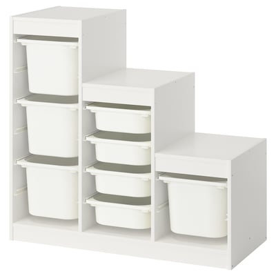 TROFAST ทรูฟัสท์ กล่องลิ้นชักเก็บของ, ขาว/ขาว, 99x44x95 ซม.