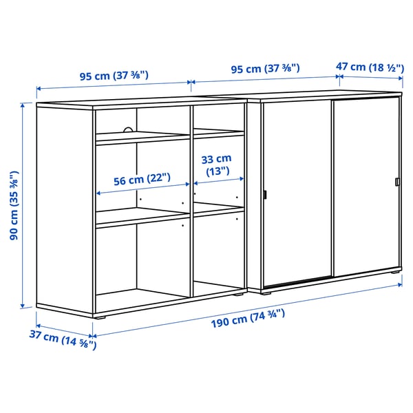 VIHALS วีฮาลส์ ชุดตู้เก็บของ, ขาว, 190x47x90 ซม.