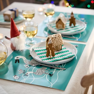 VINTERFINT วินเตอร์ฟินท์ แผ่นรองจาน, วินเทอร์ สีเทอร์ควอยซ์, 45x35 ซม.