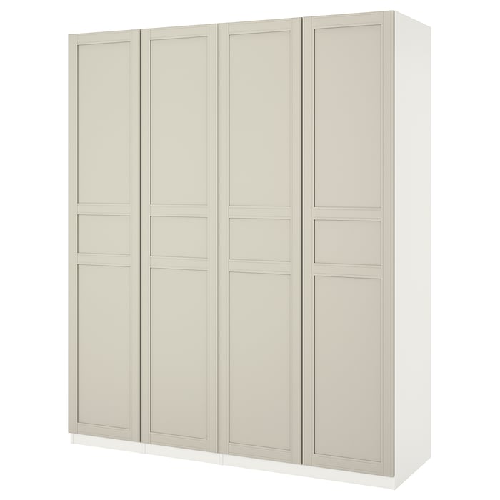 PAX ПАКС Гардероб, білий/ФЛІСБЕРГЕТ світло-бежевий, 200x60x236 см - IKEA