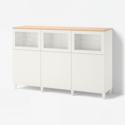 BESTÅ Storage combination with doors, white/Sutterviken/Kabbarp white clear glass, 70 7/8x16 1/2x44 7/8 "