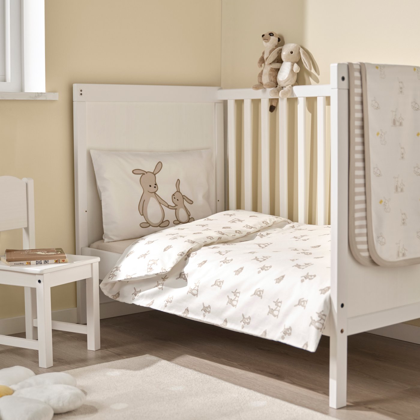 Ikea Len Duvet Cover 1 Pillowcase For Crib, White Beige/bunny Pattern, 43 1/4x49 1/4/13 3/4x21 5/8 "