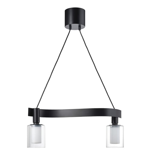 ACKJA black wave-shaped pendant lamp with two clear glass cylinder lights.