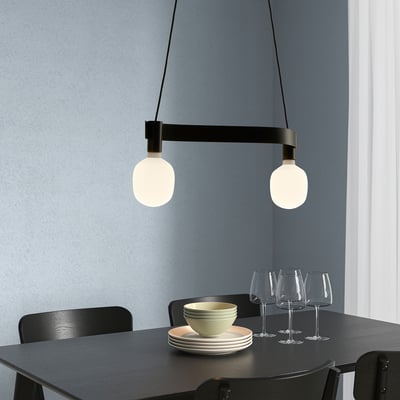ACKJA / TRÅDFRI Pendant lamp with LED bulb, wave shaped black/smart wireless dimmable