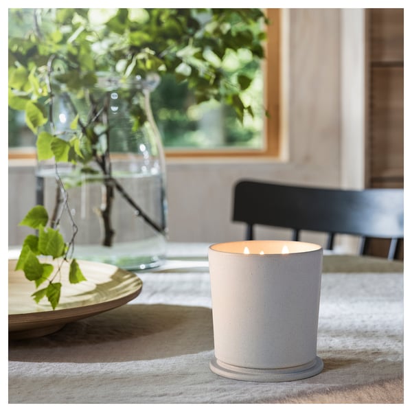ADLAD Scented candle in ceramic jar w lid, Scandinavian Woods/white, 60 hr
