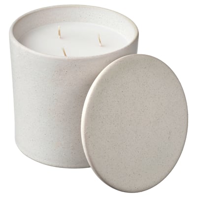ADLAD Scented candle in ceramic jar w lid, Scandinavian Woods/white, 60 hr