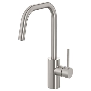 ÄLMAREN stainless steel tap with sleek, high arch design for efficient dish washing.