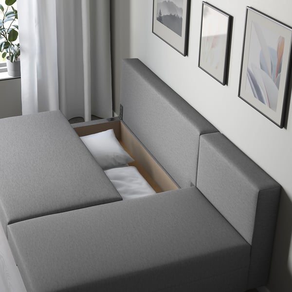 ÄLVDALEN 3-seat sleeper sofa with chaise, Knisa gray-beige