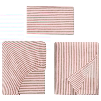 ÄNGSDVÄRGMAL Sheet set, light beige/red, Twin