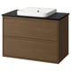 ÄNGSJÖN / BACKSJÖN Bathroom vanity w/ drawers and sink, brown oak effect/black marble effect, 37x21 1/2x28 1/4 "