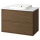ÄNGSJÖN / BACKSJÖN Bathroom vanity w/ drawers and sink, brown oak effect/white marble effect, 37x21 1/2x28 1/4 "