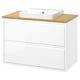 ÄNGSJÖN / BACKSJÖN Bathroom vanity w/ drawers and sink, high gloss white/bamboo, 37x21 1/2x28 1/4 "
