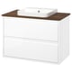 ÄNGSJÖN / BACKSJÖN Bathroom vanity w/ drawers and sink, high gloss white/brown walnut effect, 37x21 1/2x28 1/4 "