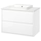 ÄNGSJÖN / BACKSJÖN Bathroom vanity w/ drawers and sink, high gloss white/white marble effect, 37x21 1/2x28 1/4 "