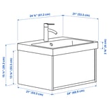 ÄNGSJÖN / BACKSJÖN Bathroom vanity with drawer, brown oak effect, 24 1/8x21x15 1/2 "