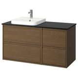 ÄNGSJÖN / BACKSJÖN Bathroom vanity with sink & faucet, brown oak effect/black marble effect, 49x21 1/2x28 1/4 "