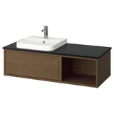 ÄNGSJÖN / BACKSJÖN Bathroom vanity with sink & faucet, brown oak effect/black marble effect, 49x21 1/2x16 1/4 "