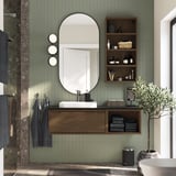ÄNGSJÖN / BACKSJÖN Bathroom vanity with sink & faucet, brown oak effect/black marble effect, 49x21 1/2x16 1/4 "