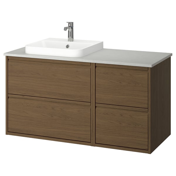 ÄNGSJÖN / BACKSJÖN Bathroom vanity with sink & faucet, brown oak effect/gray stone effect, 49x21 1/2x28 1/4 "