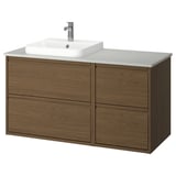 ÄNGSJÖN / BACKSJÖN Bathroom vanity with sink & faucet, brown oak effect/gray stone effect, 49x21 1/2x28 1/4 "