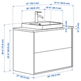ÄNGSJÖN / BACKSJÖN Bathroom vanity with sink & faucet, brown oak effect/gray stone effect, 31x21 1/2x28 1/4 "