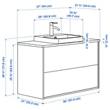 ÄNGSJÖN / BACKSJÖN Bathroom vanity with sink & faucet, brown oak effect/gray stone effect, 37x21 1/2x28 1/4 "