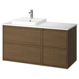 ÄNGSJÖN / BACKSJÖN Bathroom vanity with sink & faucet, brown oak effect/white marble effect, 49x21 1/2x28 1/4 "