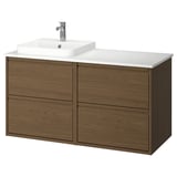 ÄNGSJÖN / BACKSJÖN Bathroom vanity with sink & faucet, brown oak effect/white marble effect, 49x21 1/2x28 1/4 "