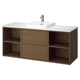 ÄNGSJÖN / BACKSJÖN Bathroom vanity with sink & faucet, brown oak effect/white marble effect, 61x21 1/2x28 1/4 "