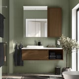 ÄNGSJÖN / BACKSJÖN Bathroom vanity with sink & faucet, brown oak effect/white marble effect, 49x21 1/2x16 1/4 "