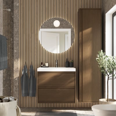 ÄNGSJÖN / BACKSJÖN Bathroom vanity with sink & faucet, brown oak effect, 30 1/8x21x27 1/2 "