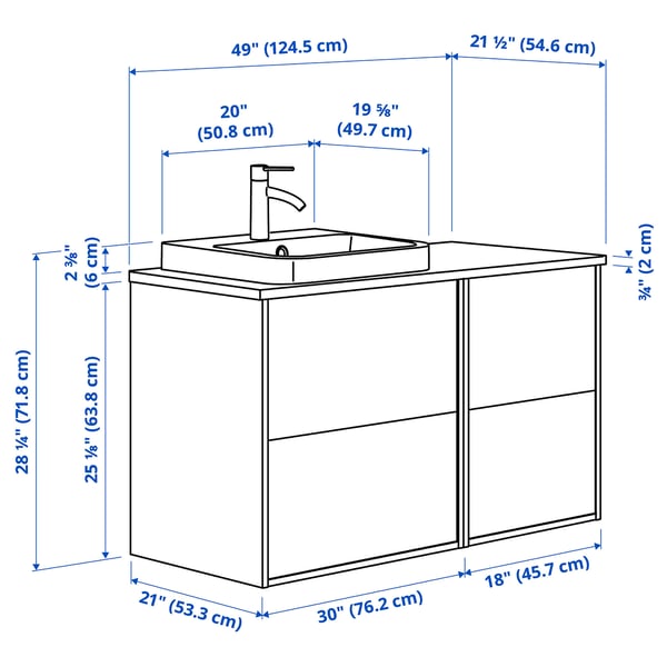 ÄNGSJÖN / BACKSJÖN Bathroom vanity with sink & faucet, high gloss white/bamboo, 49x21 1/2x28 1/4 "