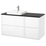 ÄNGSJÖN / BACKSJÖN Bathroom vanity with sink & faucet, high gloss white/black marble effect, 49x21 1/2x28 1/4 "