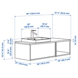 ÄNGSJÖN / BACKSJÖN Bathroom vanity with sink & faucet, high-gloss white/brown oak effect/white marble effect, 49x21 1/2x16 1/4 "