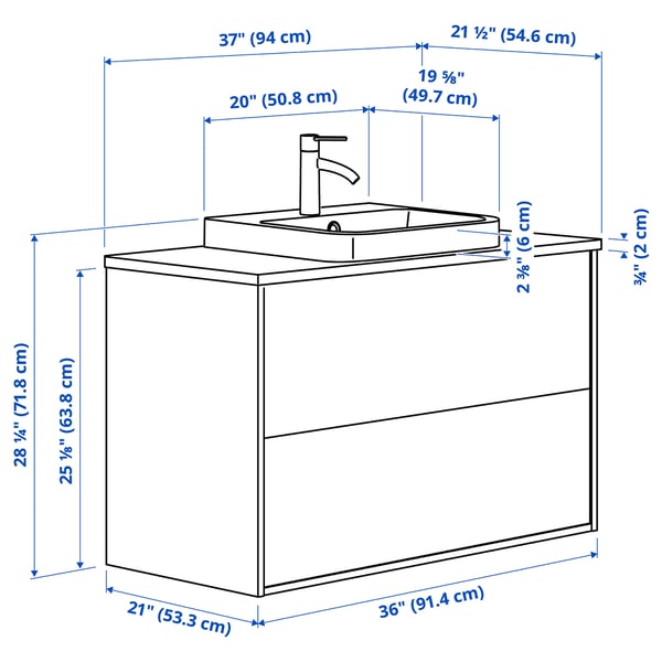 ÄNGSJÖN / BACKSJÖN Bathroom vanity with sink & faucet, high gloss white/gray stone effect, 37x21 1/2x28 1/4 "