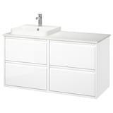 ÄNGSJÖN / BACKSJÖN Bathroom vanity with sink & faucet, high gloss white/white marble effect, 49x21 1/2x28 1/4 "
