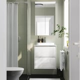 ÄNGSJÖN / BACKSJÖN Bathroom vanity with sink & faucet, high gloss white/white marble effect, 25x21 1/2x28 1/4 "