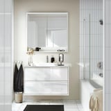ÄNGSJÖN / BACKSJÖN Bathroom vanity with sink & faucet, high gloss white/white marble effect, 37x21 1/2x28 1/4 "